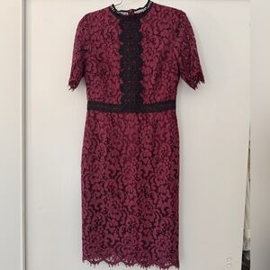 Rachel Parcell Cranberry Lace Midi Dress w/ Black Trim – Medium